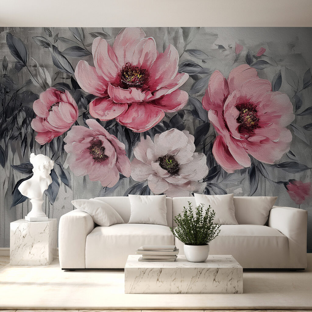 A painting of pink flowers A painting of pink flowers