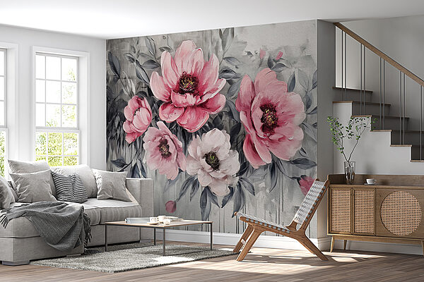 A painting of pink flowers A painting of pink flowers