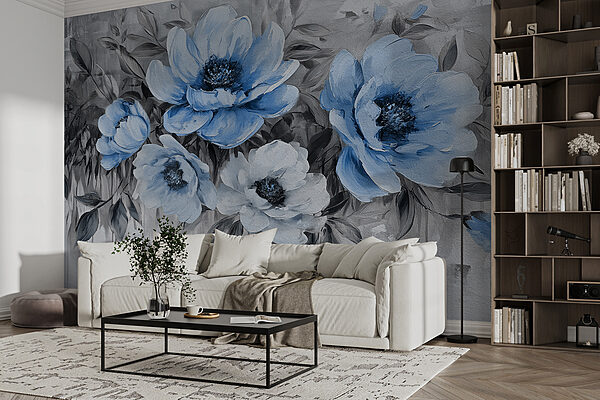 A painting of blue flowers A painting of blue flowers