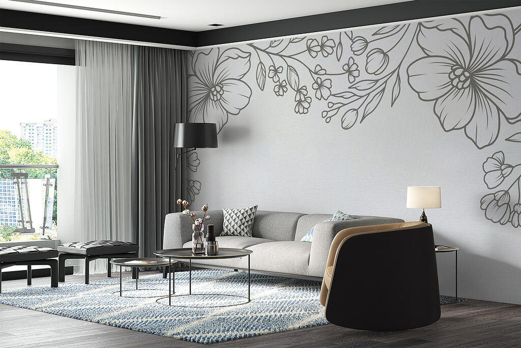 A white background with black and white flowers A white background with black and white flowers