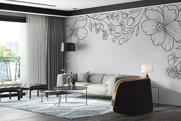 Wall murals A white background with black and white flowers (SKU: w07952) Wall murals Wall murals A white background with black and white flowers (SKU: w07952)