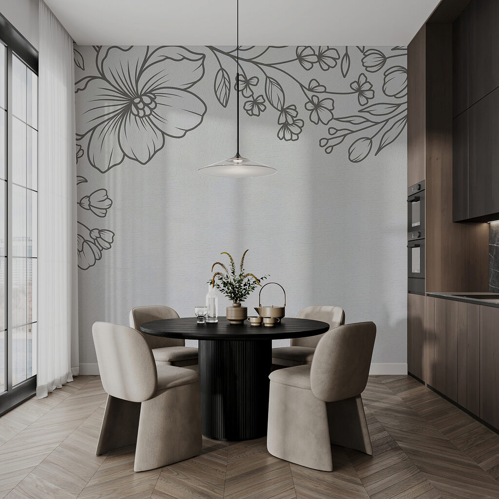 A white background with black and white flowers A white background with black and white flowers