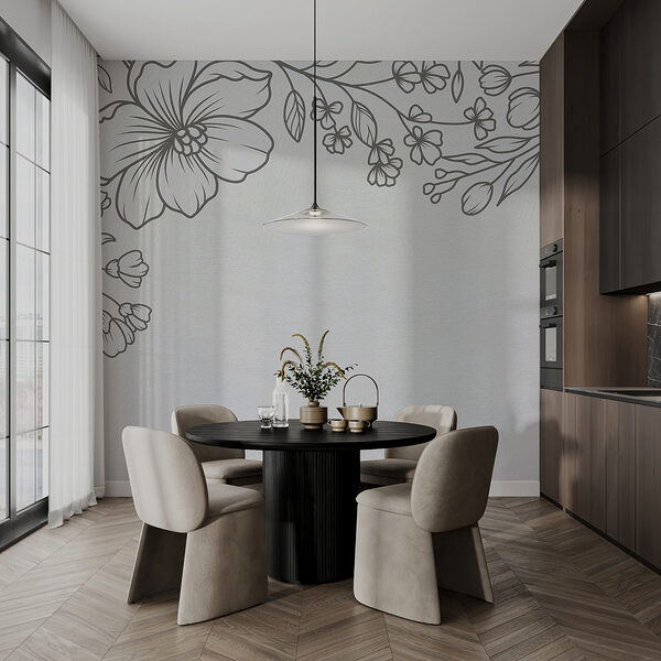 A white background with black and white flowers A white background with black and white flowers