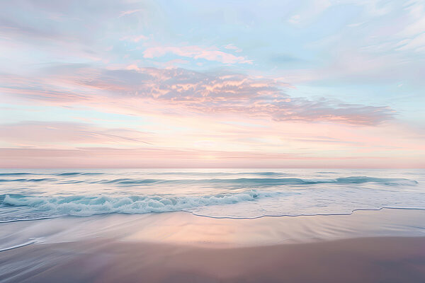 A beach with waves and a pink sky A beach with waves and a pink sky