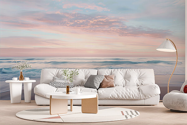 A beach with waves and a pink sky A beach with waves and a pink sky