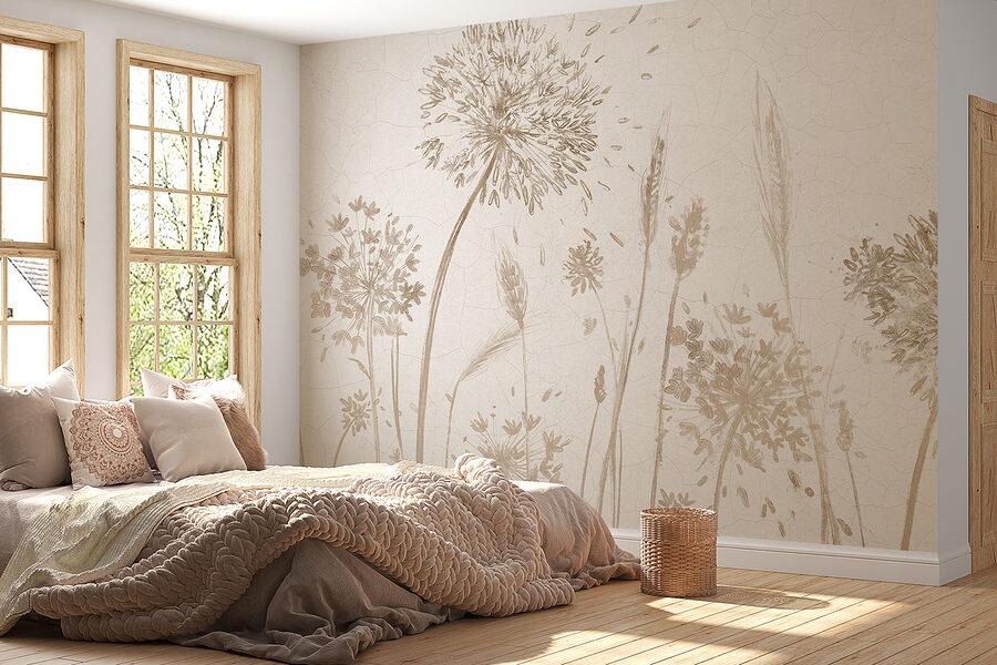 Drawing of dandelions and wheat