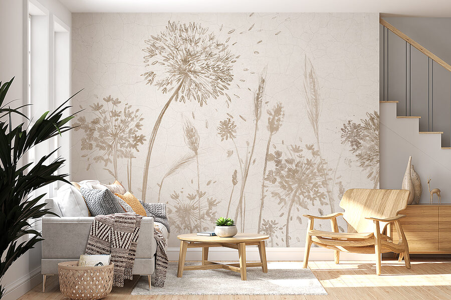 Drawing of dandelions and wheat