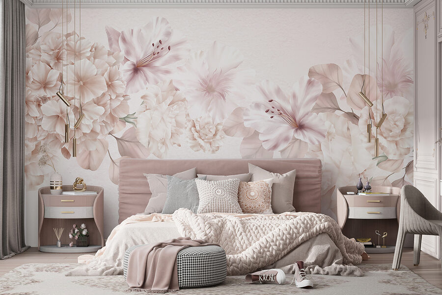 Wall murals Group of flowers on a white background