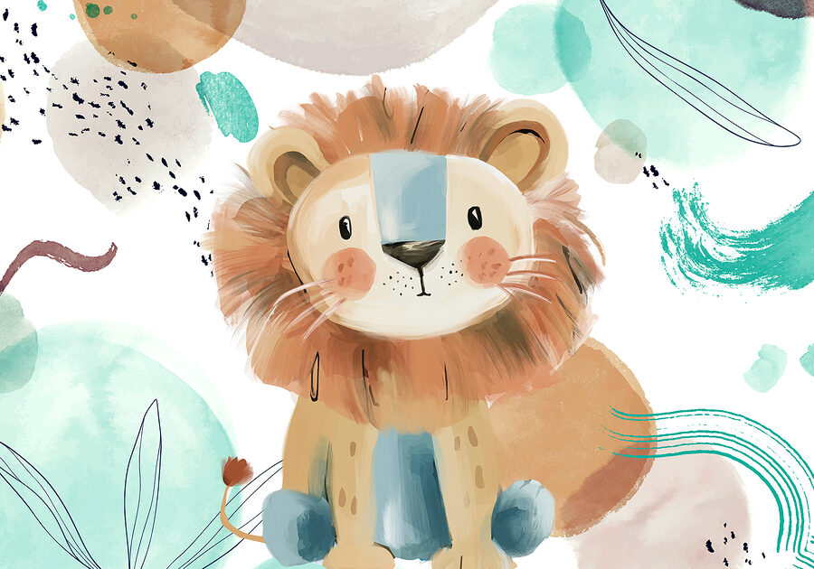 Wall murals Cartoon lion with blue and white spots - Image 6