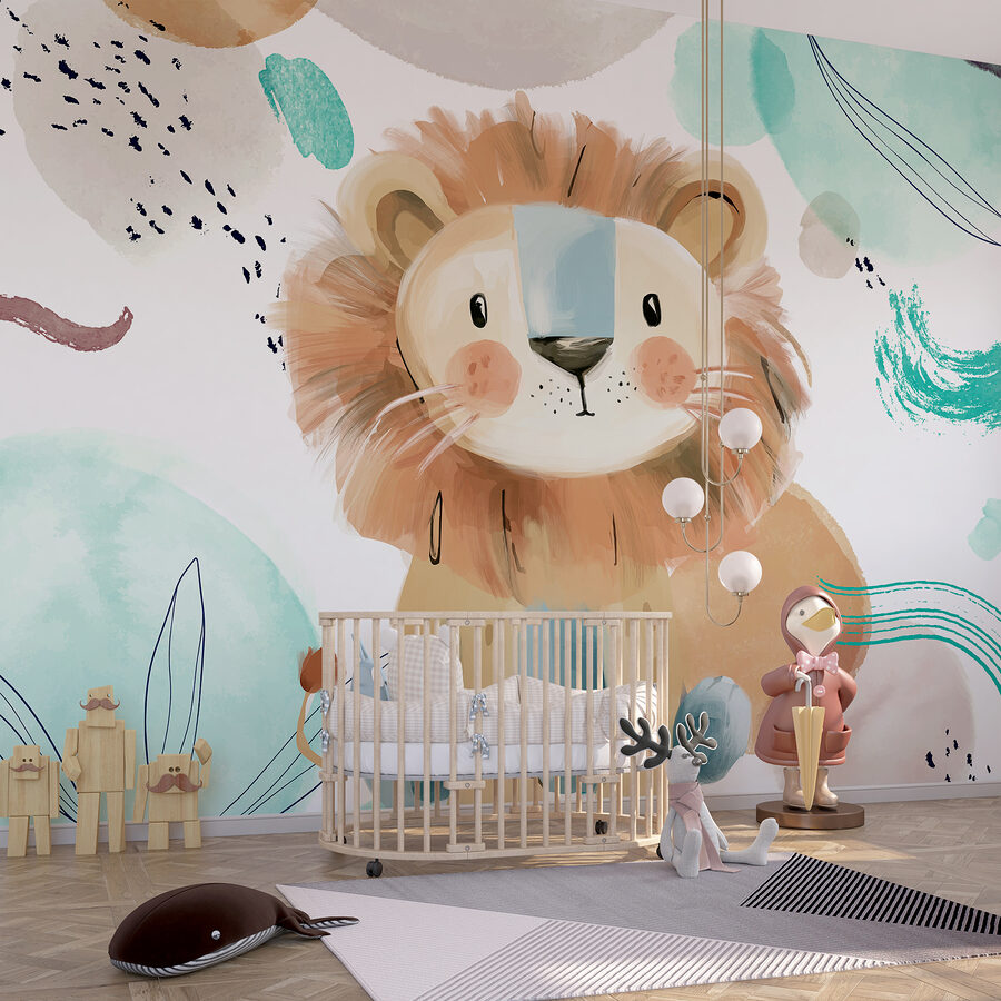 Wall murals Cartoon lion with blue and white spots