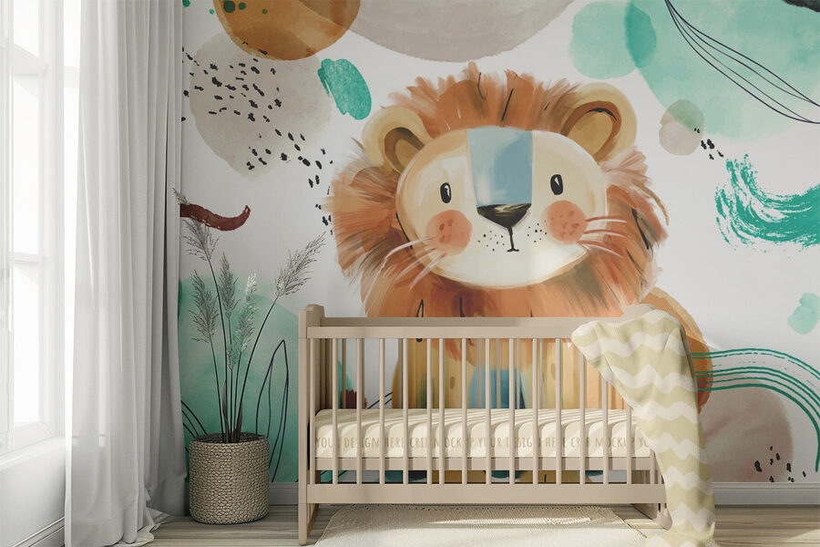 Wall murals Cartoon lion with blue and white spots - Image 3