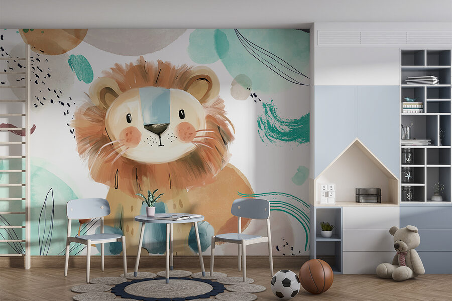 Wall murals Cartoon lion with blue and white spots - Image 4