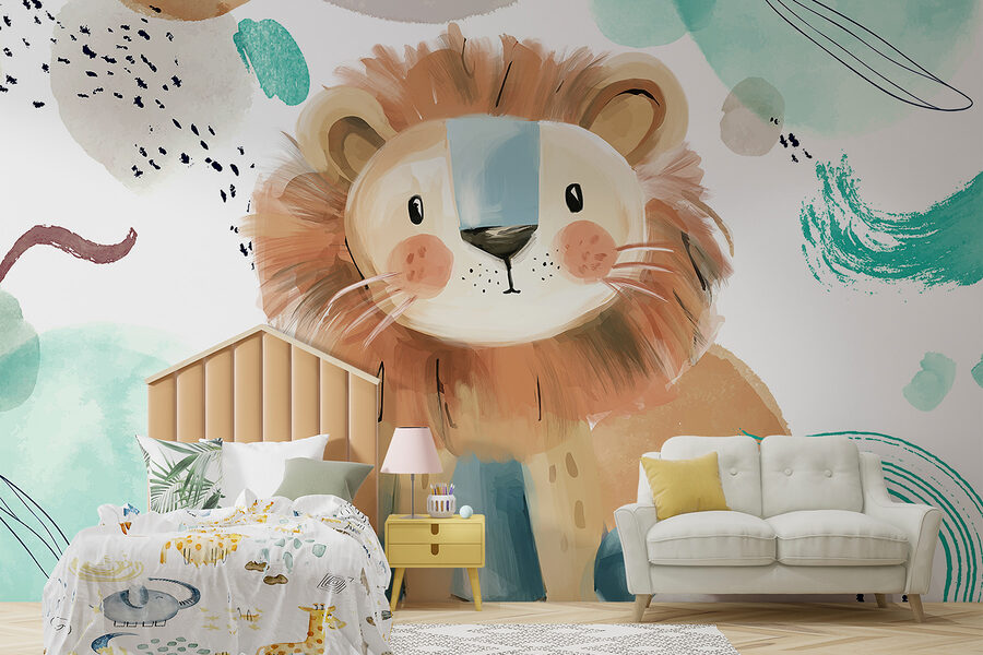 Wall murals Cartoon lion with blue and white spots - Image 5