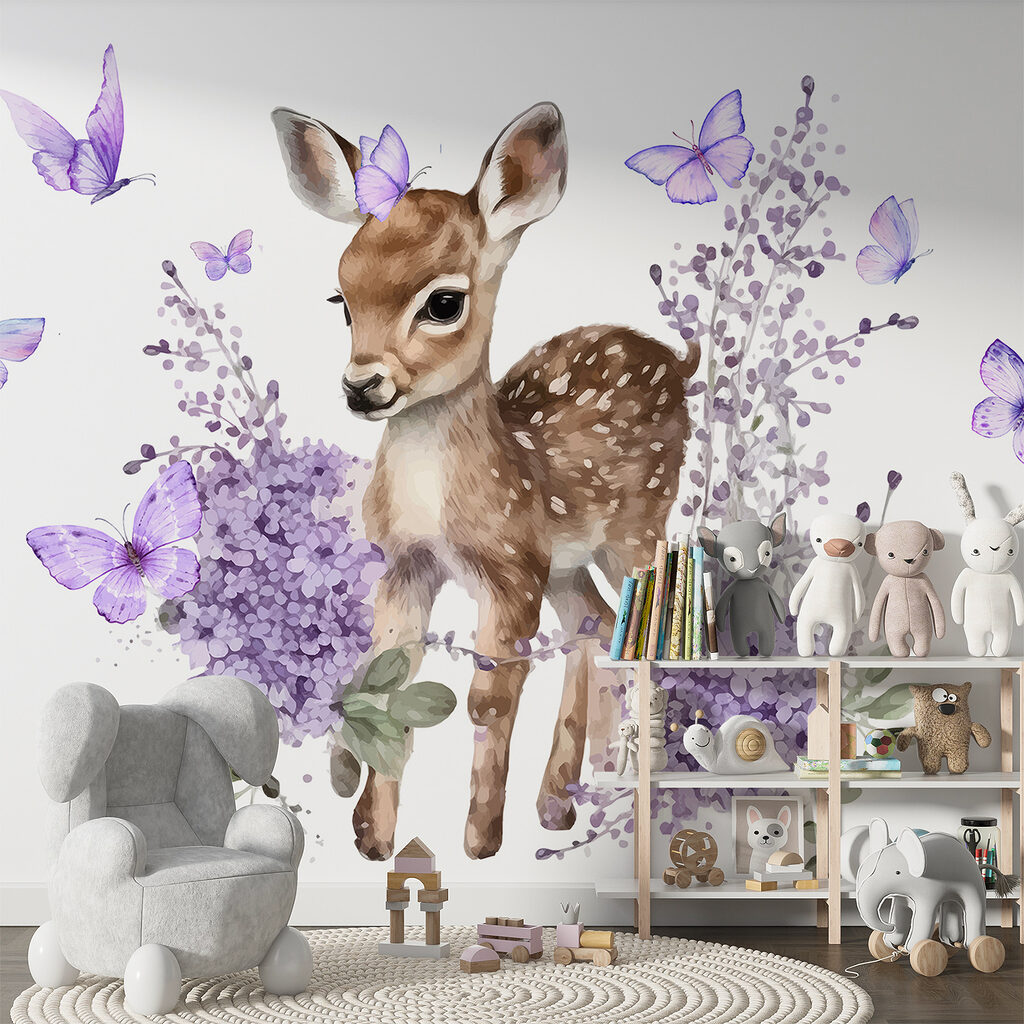 Baby deer surrounded by purple flowers Baby deer surrounded by purple flowers