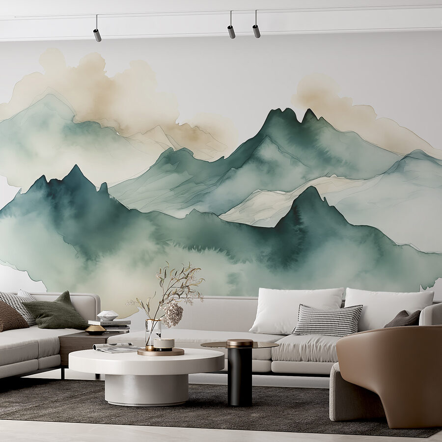 Painting of mountains and fog Painting of mountains and fog