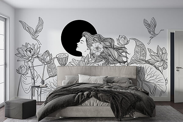 Wall mural Wall mural Woman with long hair and flowers (SKU: w07988)
