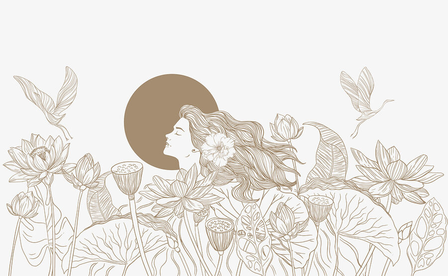 Wall murals Woman with long hair and flowers - Image 4