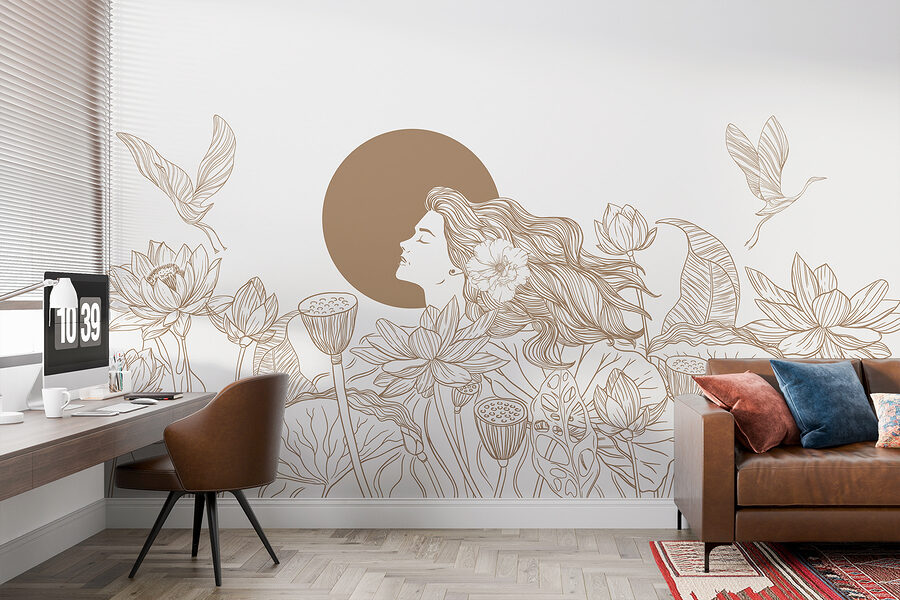 Wall murals Woman with long hair and flowers - Image 3