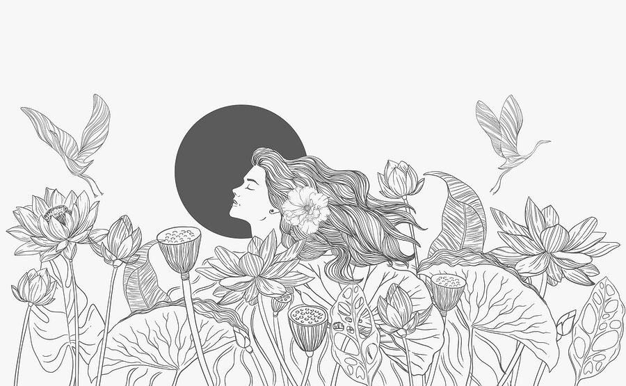 Wall murals Woman with long hair and flowers - Image 4