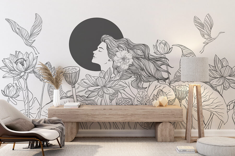 Wall murals Woman with long hair and flowers - Image 2