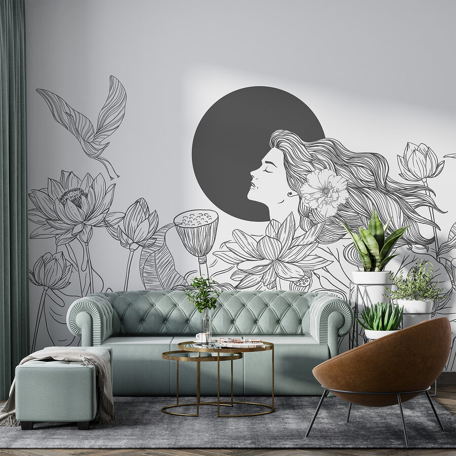 Wall murals Woman with long hair and flowers - Image 3