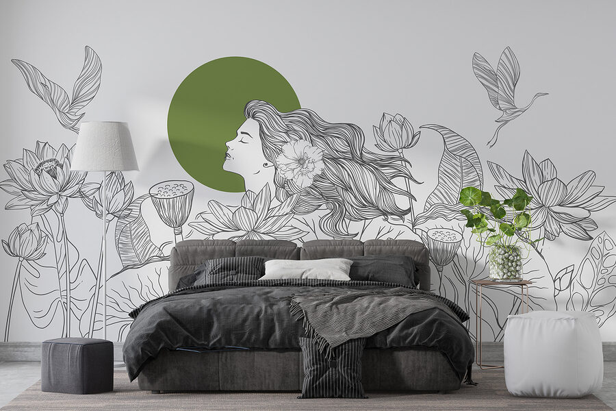 Drawing of a woman with long hair and flowers Drawing of a woman with long hair and flowers