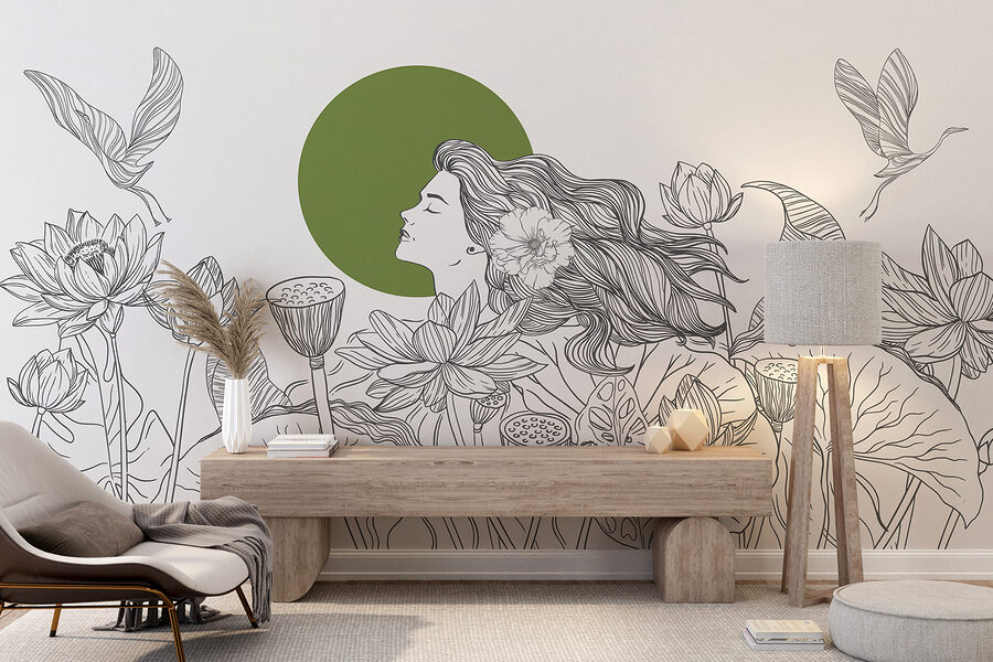 Drawing of a woman with long hair and flowers Drawing of a woman with long hair and flowers