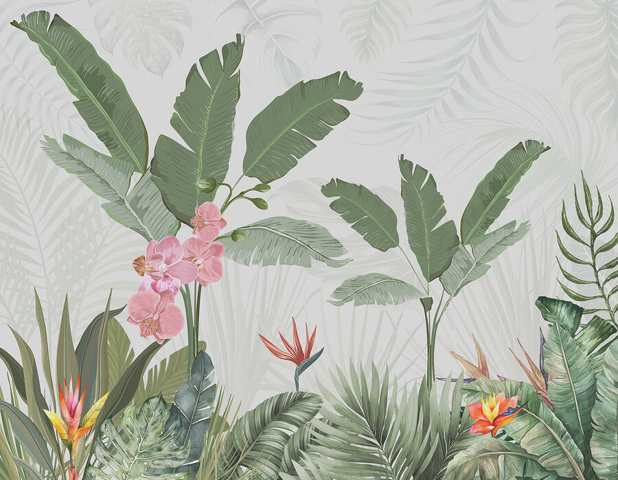 Wallpaper with flowers and plants