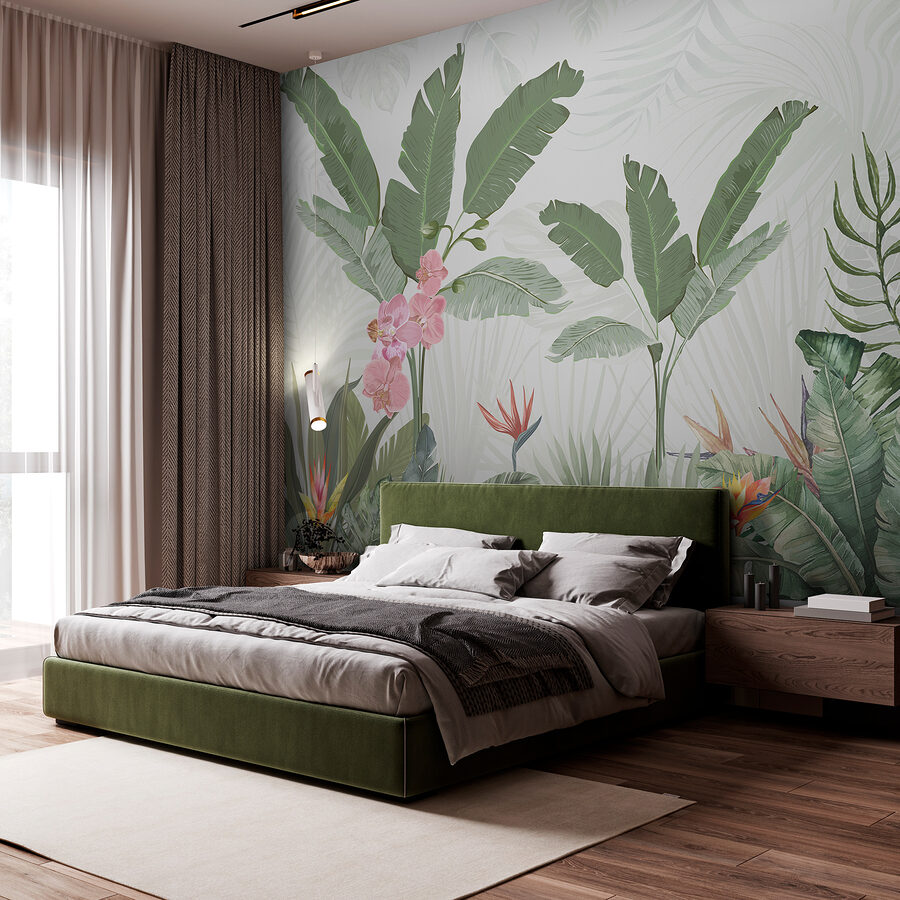 Wallpaper with flowers and plants