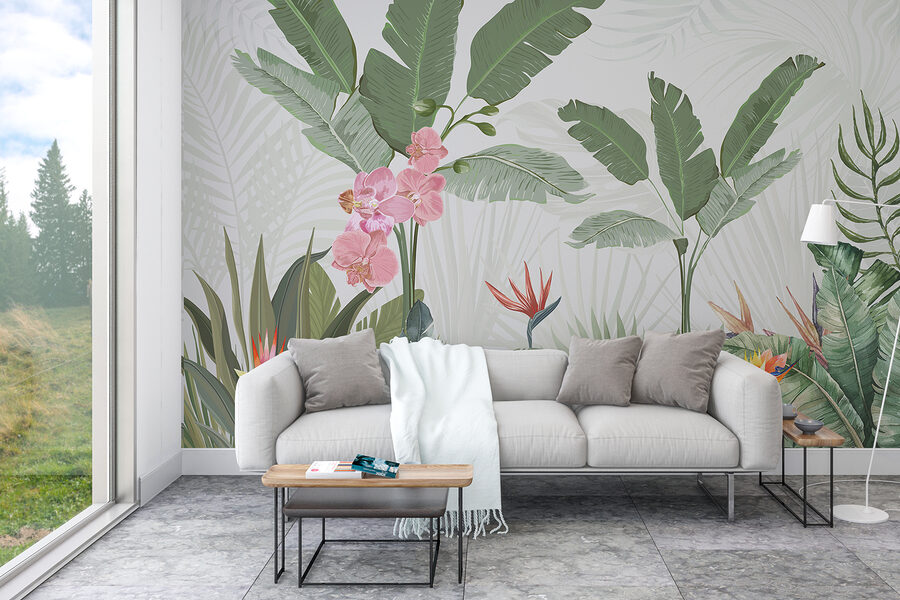 Wallpaper with flowers and plants
