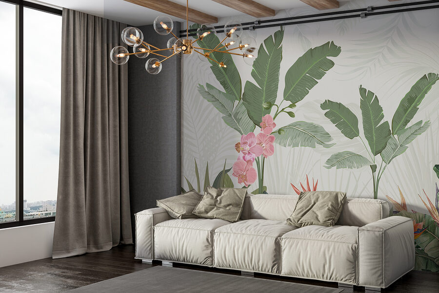 Wallpaper with flowers and plants