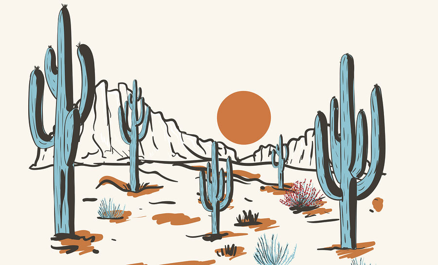 Wall murals Desert landscape with cactuses and mountains - Image 3