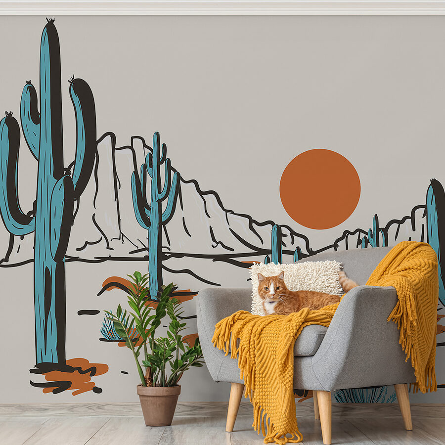 Wall murals Desert landscape with cactuses and mountains