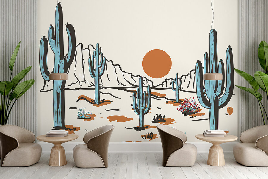 Wall murals Desert landscape with cactuses and mountains - Image 2