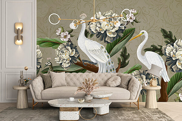Wallpaper with birds and flowers Wallpaper with birds and flowers