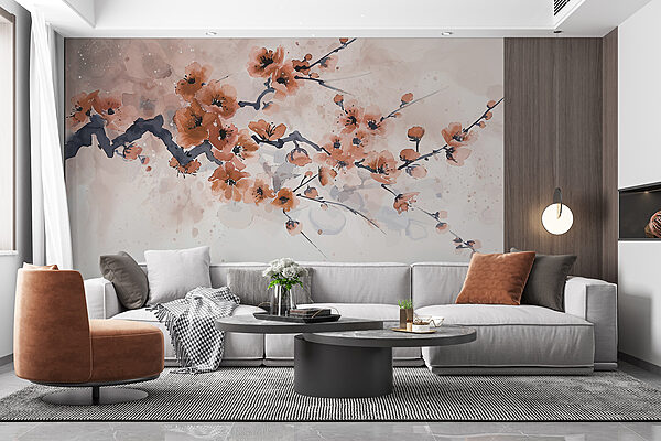 Painting of a branch with flowers Painting of a branch with flowers