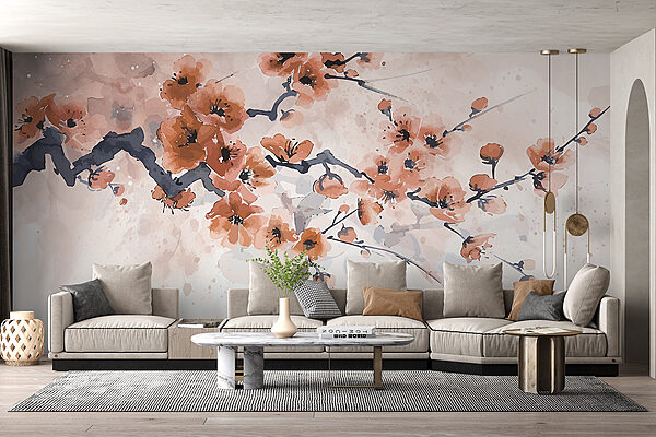 Painting of a branch with flowers Painting of a branch with flowers