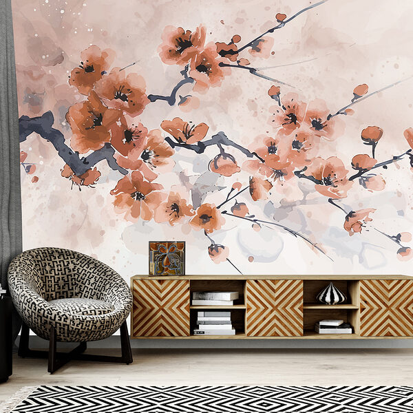 Painting of a branch with flowers Painting of a branch with flowers