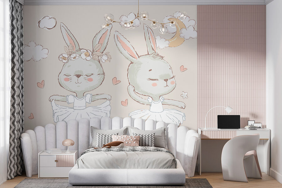 Wall murals Couple of bunnies in ballet tutu