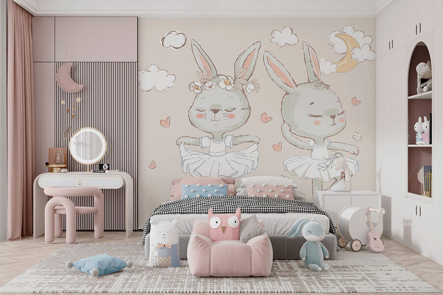 Wall murals Couple of bunnies in ballet tutu - Image 2