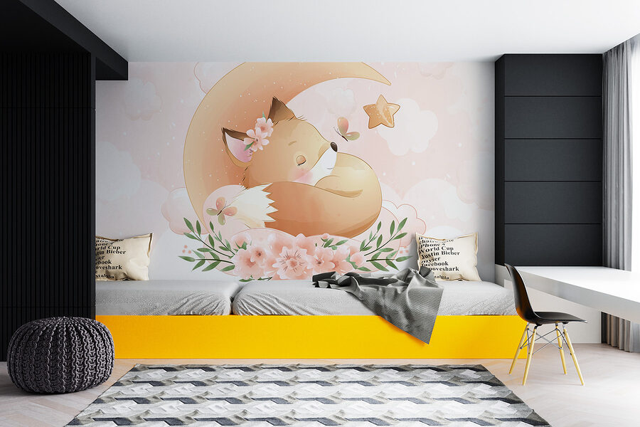 Cartoon of a fox sleeping on the moon