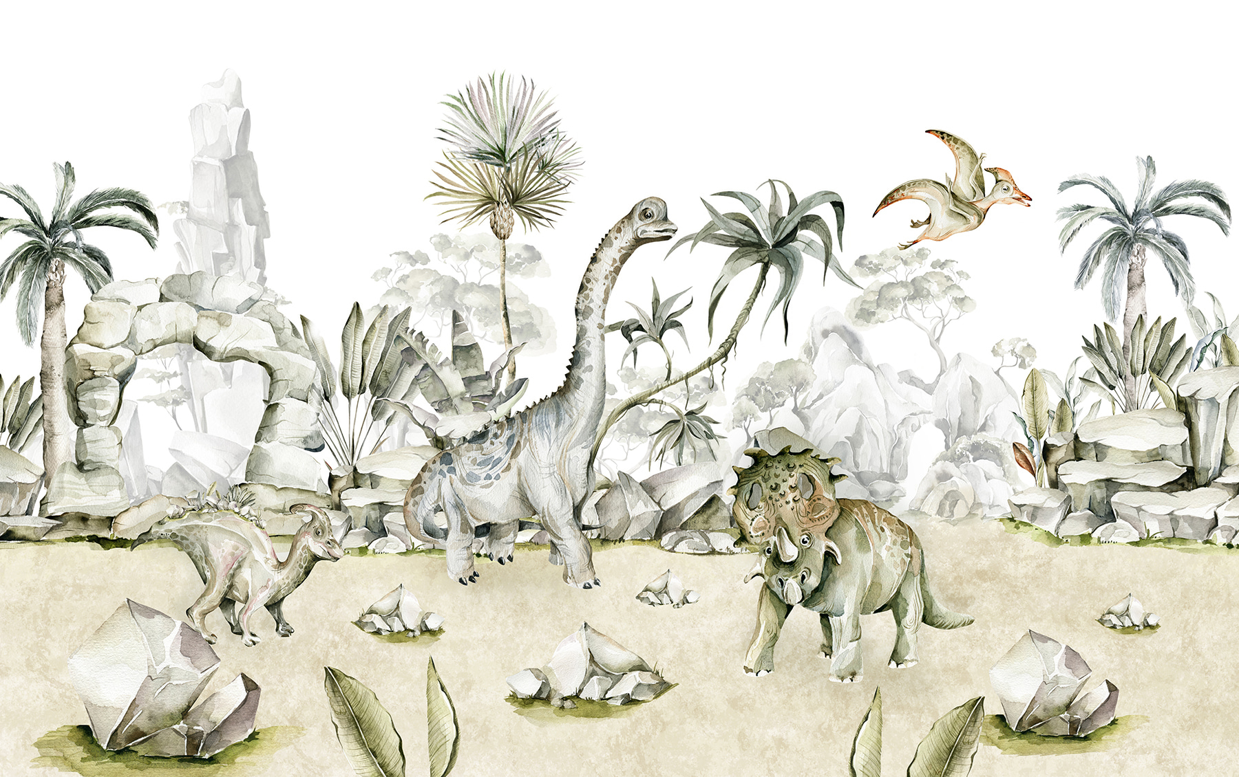 Watercolor of dinosaurs and plants Watercolor of dinosaurs and plants