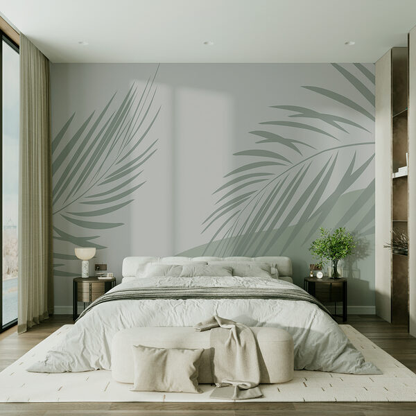 Palm leaves on a grey background Palm leaves on a grey background