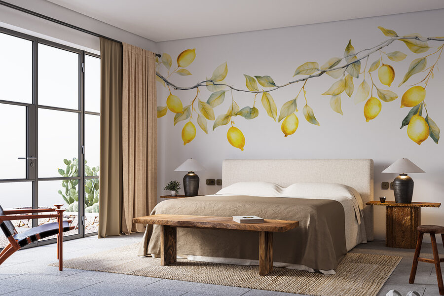 Wall murals Branch with yellow leaves and lemons