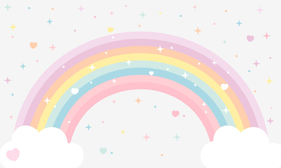 Rainbow with clouds and stars