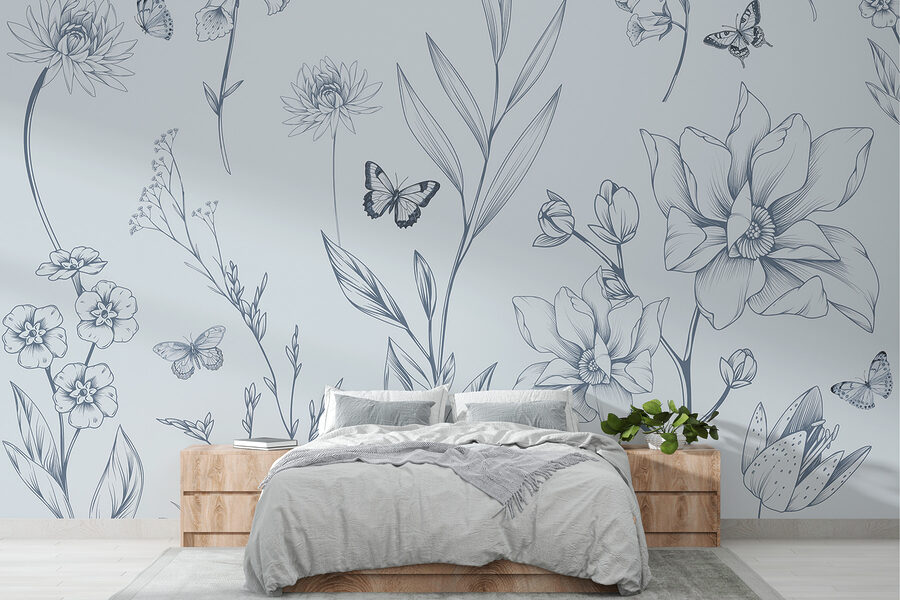 Wall murals Drawing of flowers and butterflies - Image 2