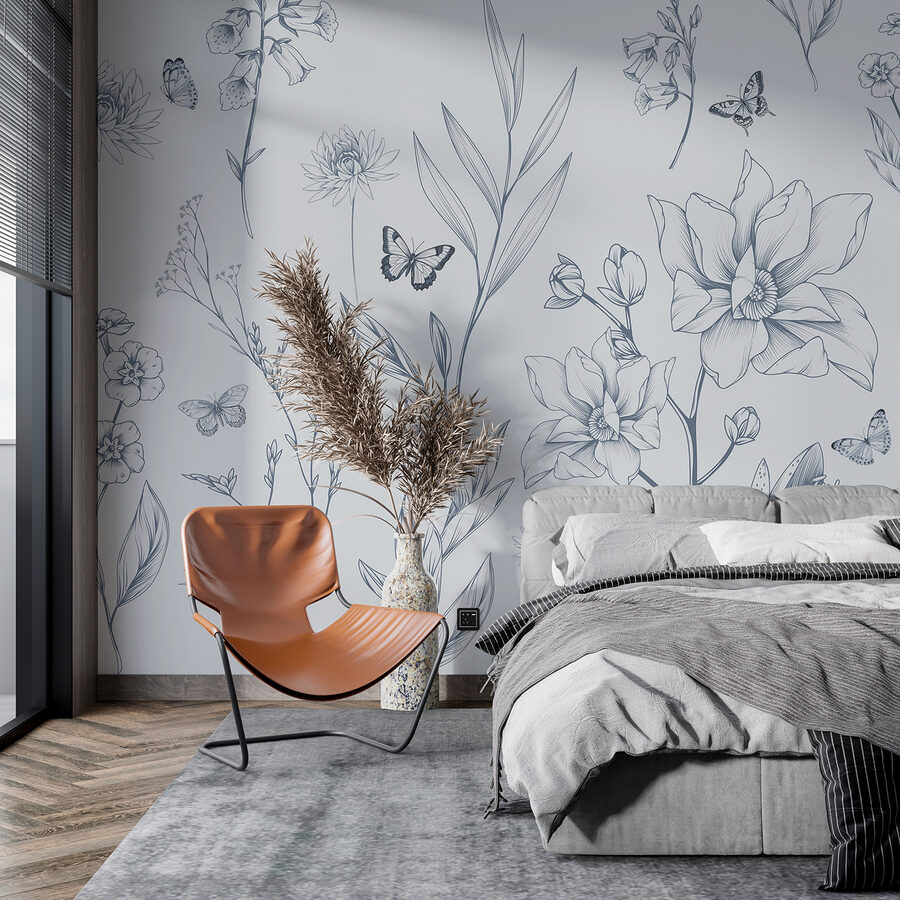 Wall murals Drawing of flowers and butterflies - Image 3