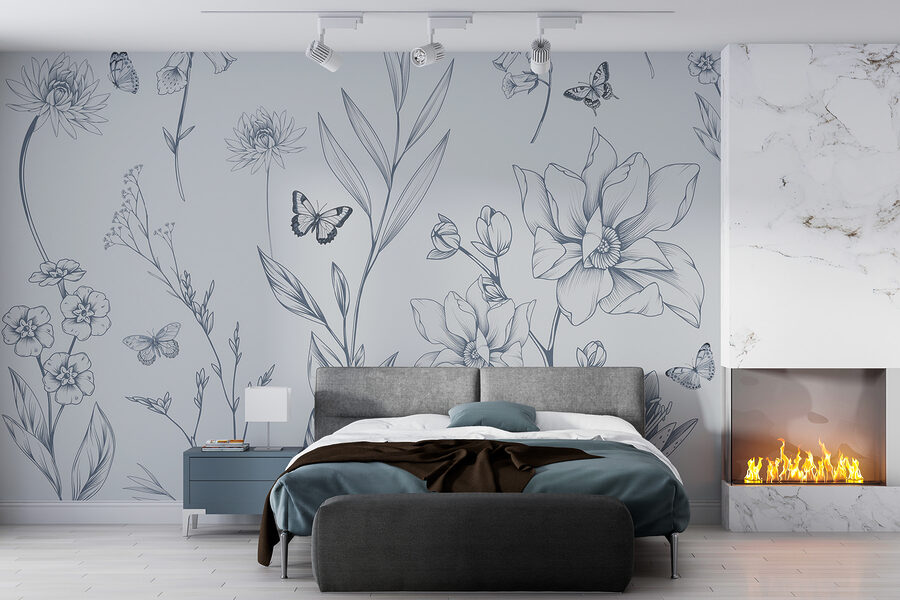 Wall murals Drawing of flowers and butterflies - Image 4