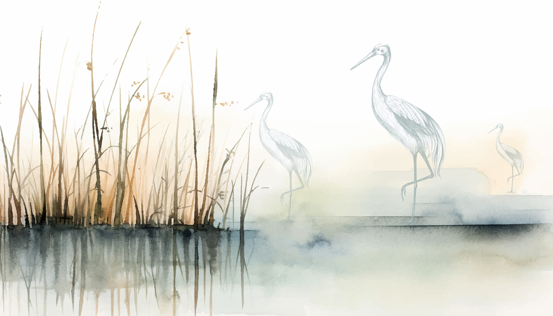Drawing of birds standing on the water Drawing of birds standing on the water