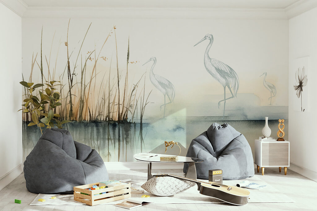 Drawing of birds standing on the water Drawing of birds standing on the water